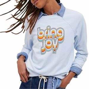 Anthropologie Back When Light Blue Bring Joy Crewneck Pullover Sweatshirt XS